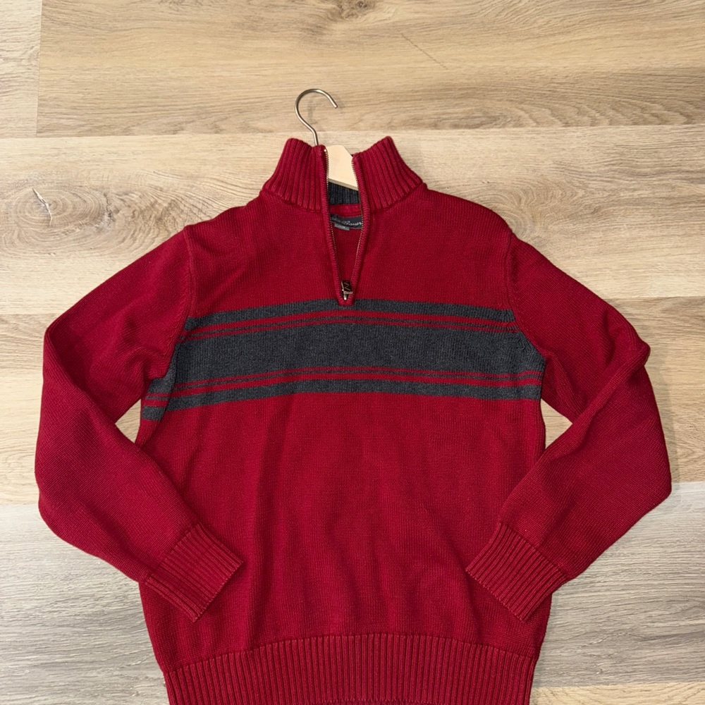 Eddie Bauer Red Zip-Front Striped Pullover